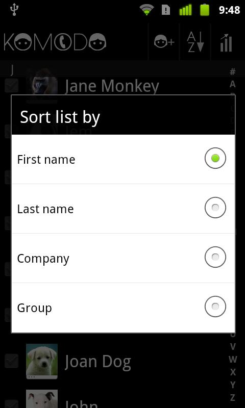 Komodo Phone book No Ads Screen 2
