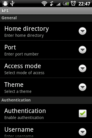 kFS - Android File Server Screen 2
