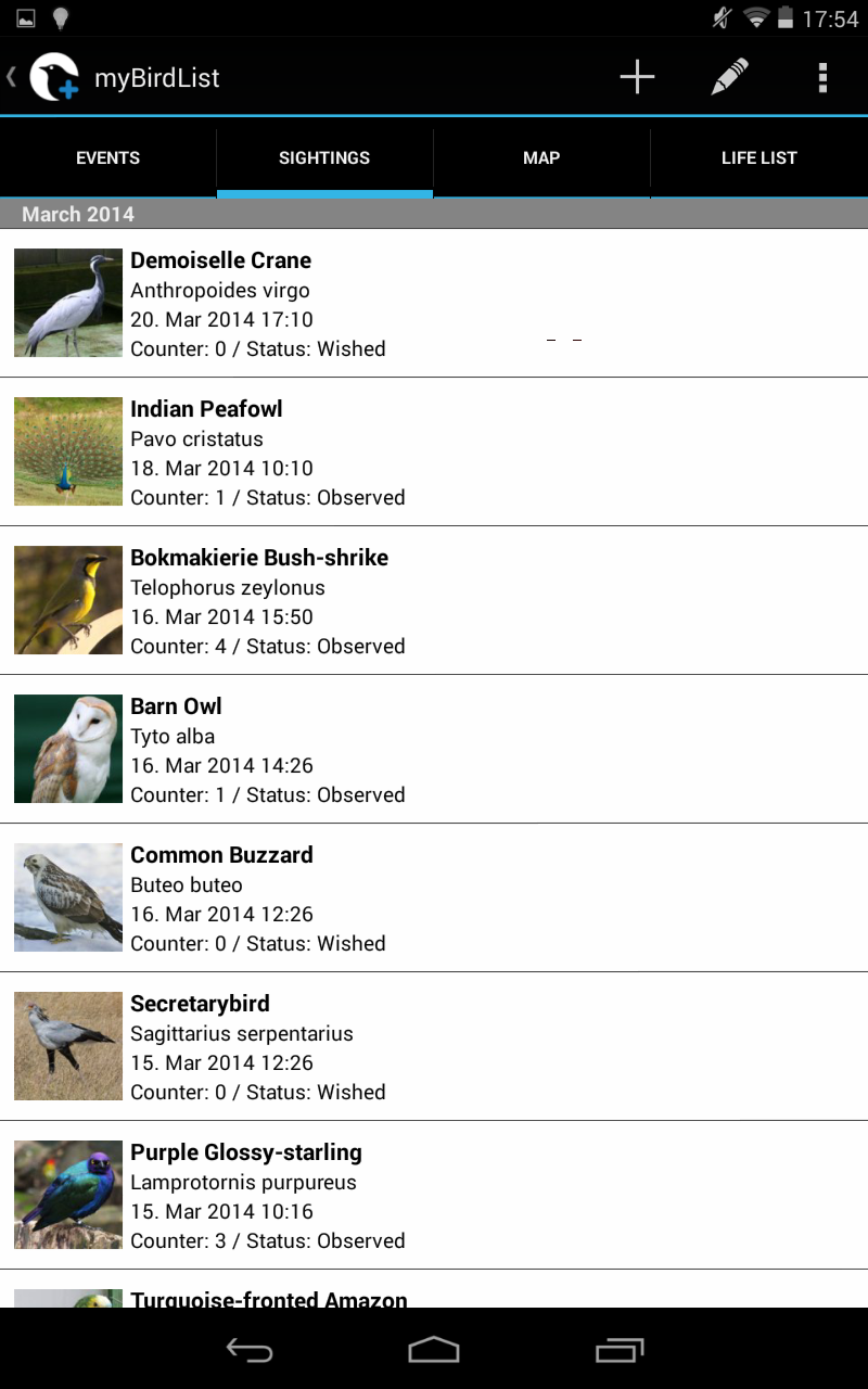 myBirdList Screen 2