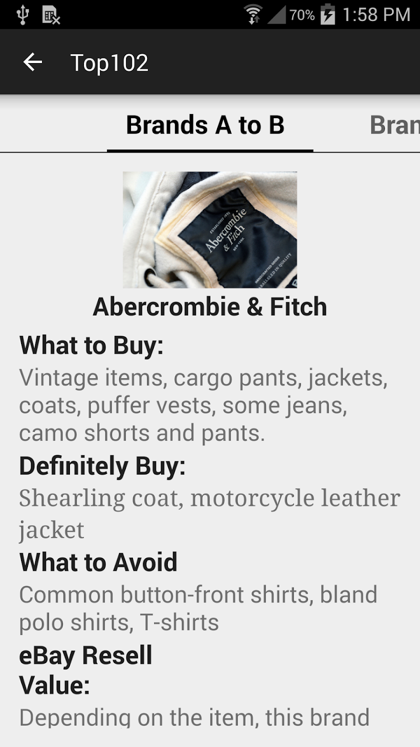 Top 102 Clothing Brands- eBay Screen 2