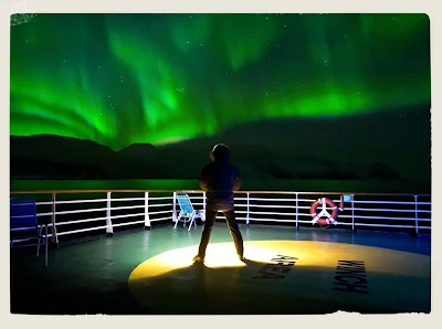 The Northern Lights put on a majestic display for guests aboard Hurtigruten’s Vesteralen during a cruise along Norway’s coast from Bergen to Kirkenes. 