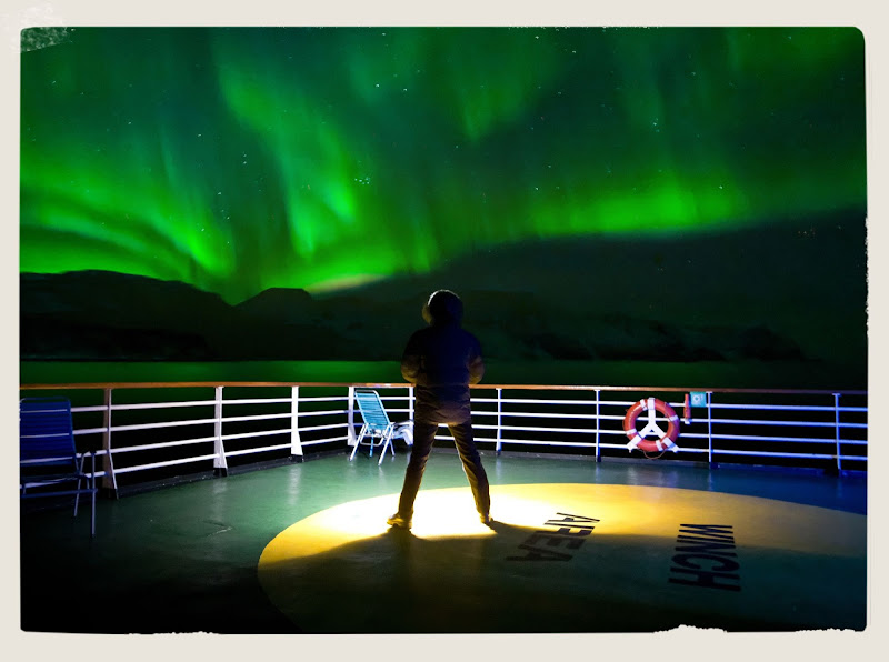 The Northern Lights put on a majestic display for guests aboard Hurtigruten’s Vesteralen during a cruise along Norway’s coast from Bergen to Kirkenes. 