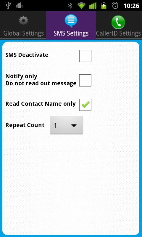 Talking Caller ID &amp; SMS Screen 2