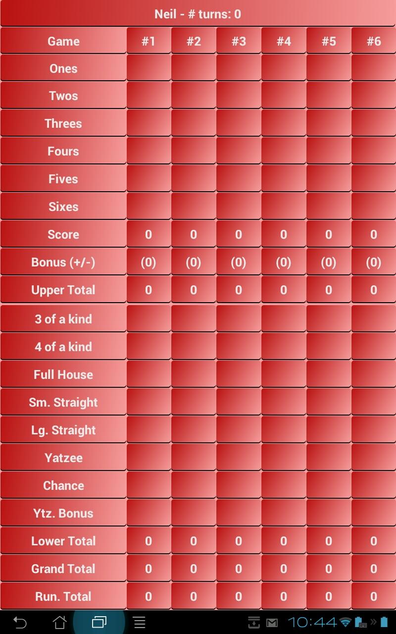 Yatzee Scorer Screen 2