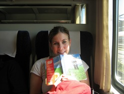 Courtney on train to Prague