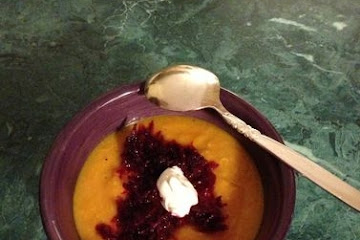 Carrot Ginger Soup with Roasted Roots and Rice
