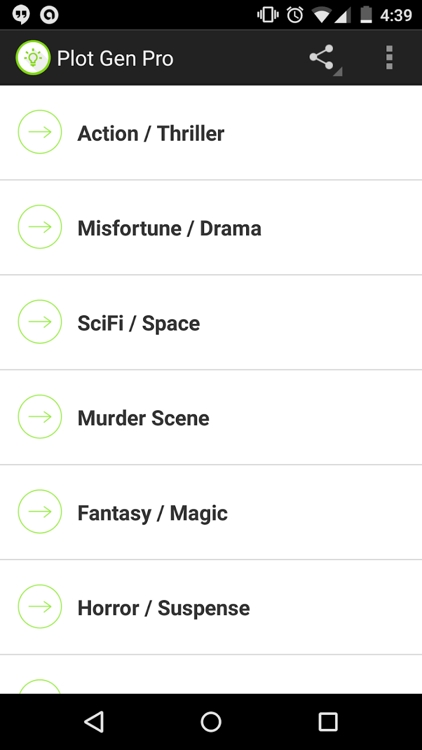 Story Plot Generator Screen 1
