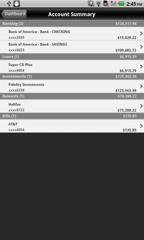 Yodlee MoneyCenter Screen 3