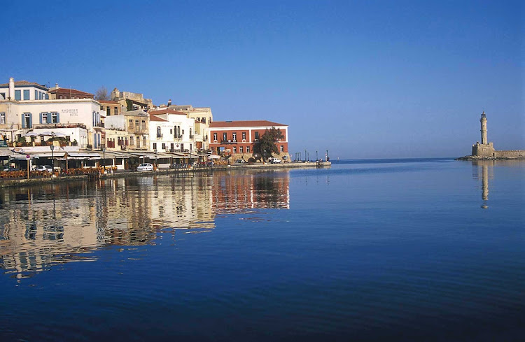 The waterfront of Chania on the island of Crete in Greece.