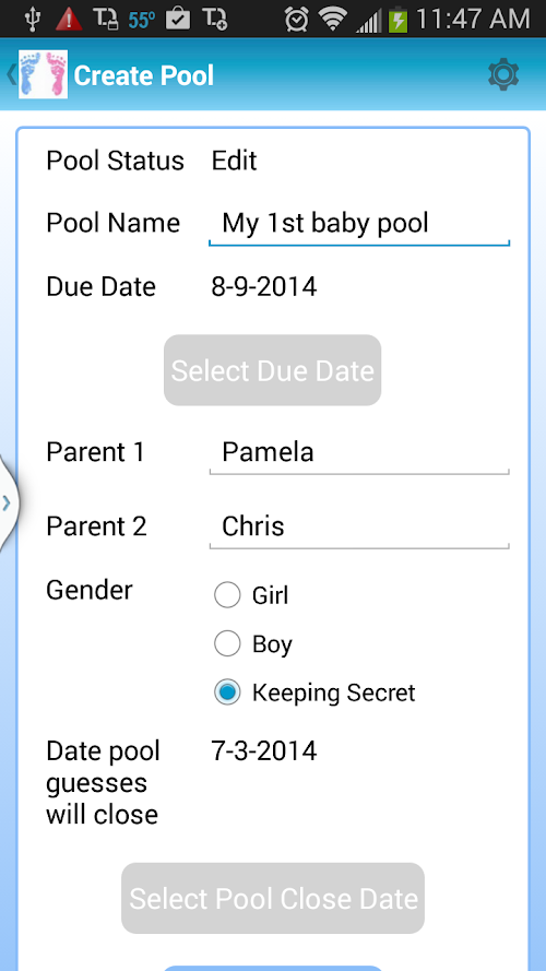 Android application My Baby Pool screenshort