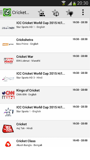 Cricket TV schedule
