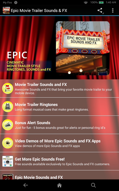 Android application Epic Movie Trailer Sounds &amp; FX screenshort