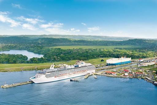 Coral-Princess-traverses-Panama-Canal - Coral Princess is one two Princess ships specially built to sail through the Panama Canal to Alaska.