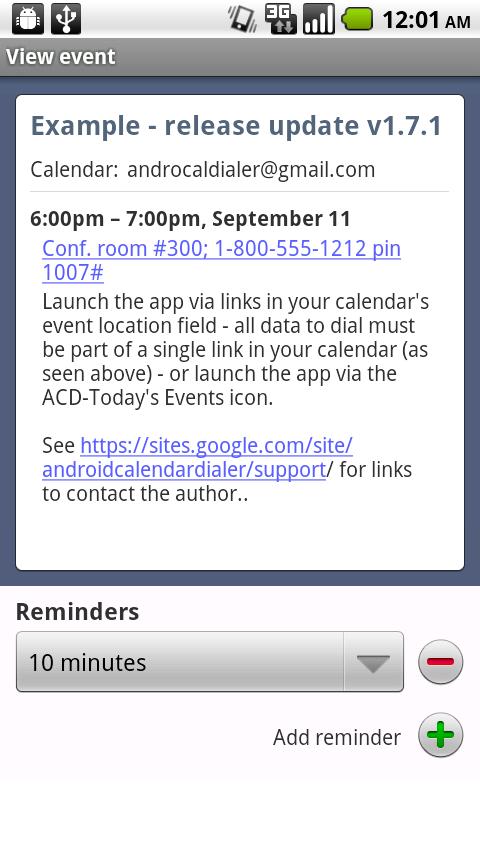Android application Calendar Dialer for Android screenshot