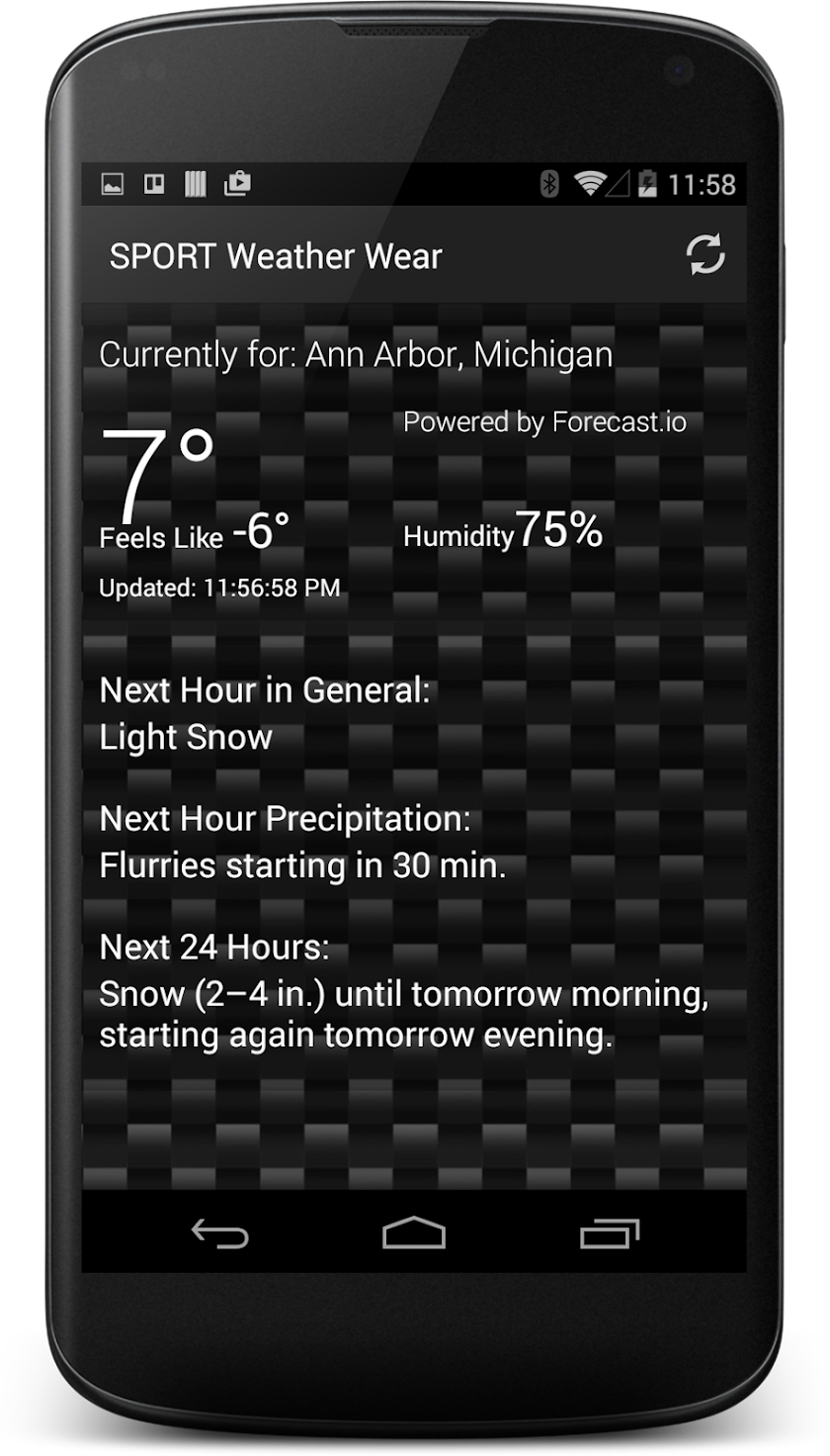 SPORT Weather Screen 1