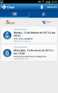 Ventana de presentación de las citas pendientes