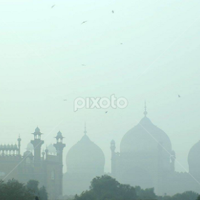 Badshahi Mosque in Fog by Amir Hameed - Buildings & Architecture Public & Historical