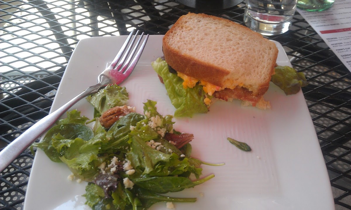 House salad and Bacon pimento cheese sandwich on GF bread.