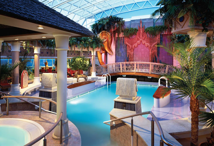A view of the tranquil Solarium, the adults-only pool area on Serenade of the Seas.