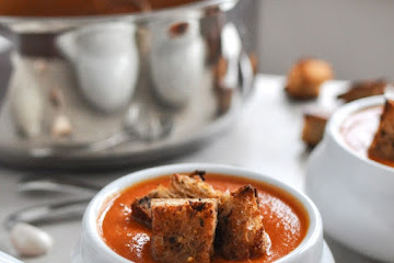 Creamy Tomato Soup with Brown Butter Garlic Croutons