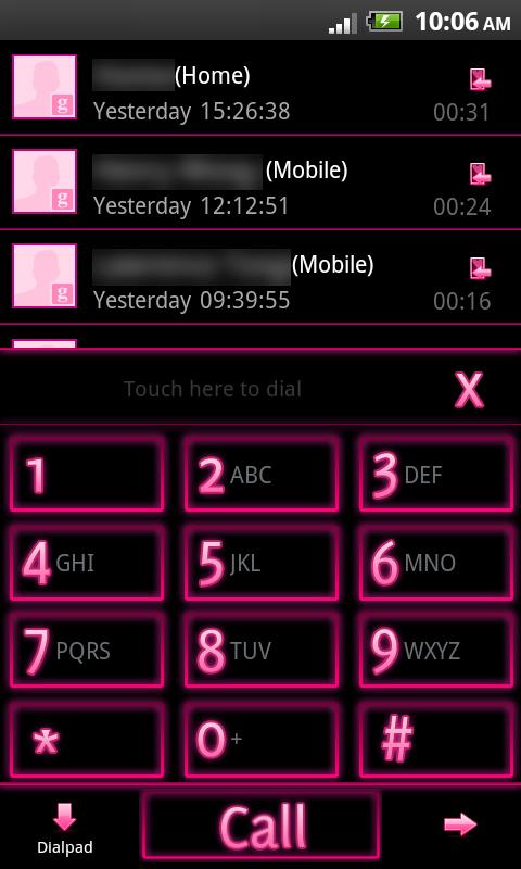 Android application GO Contacts EX Theme Pink Neon screenshort