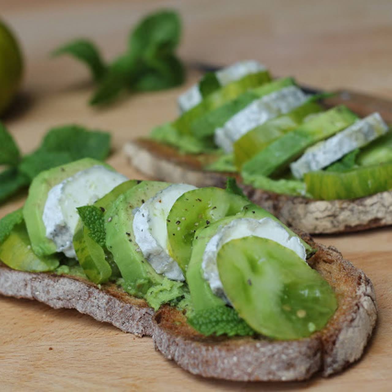 Green Sunday Evening Toast with Green Zebra Tomato Spread-image