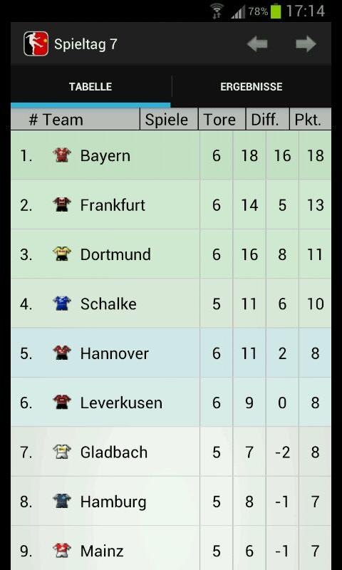 Android application Bundesliga Tabellenrechner screenshort