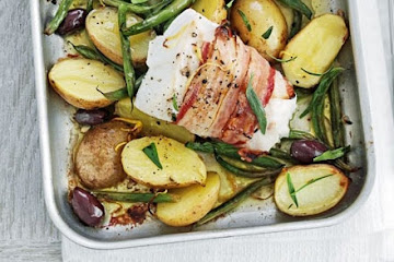 Pancetta-wrapped fish with lemony potatoes