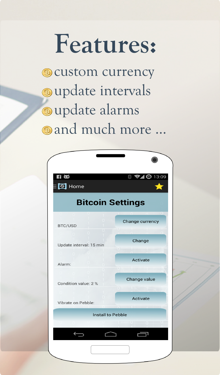 Bitcoins for Pebble Smartwatch Screen 3