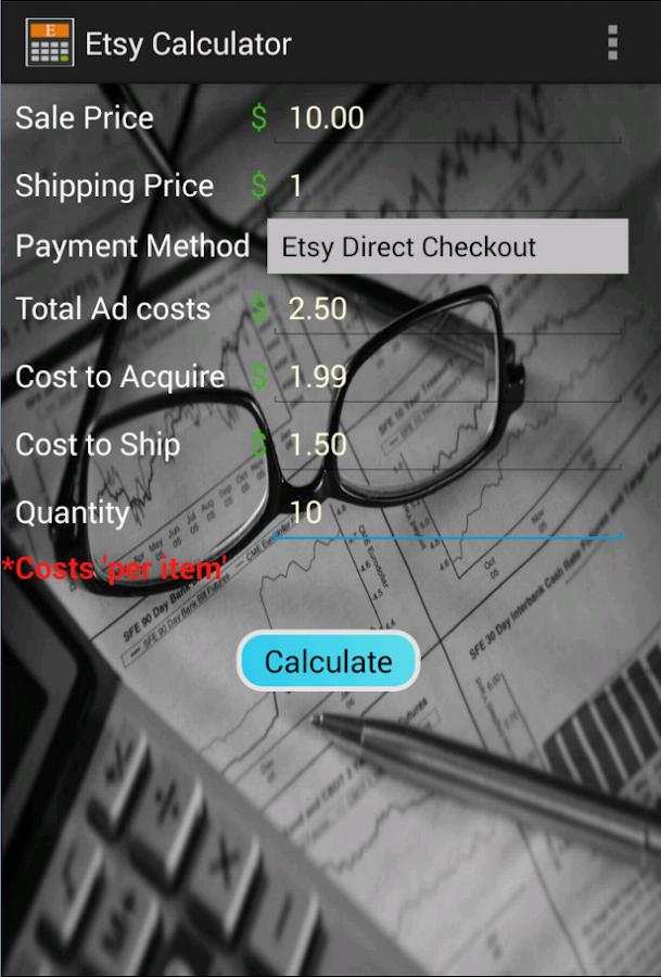 Profit Calc for Etsy Screen 3