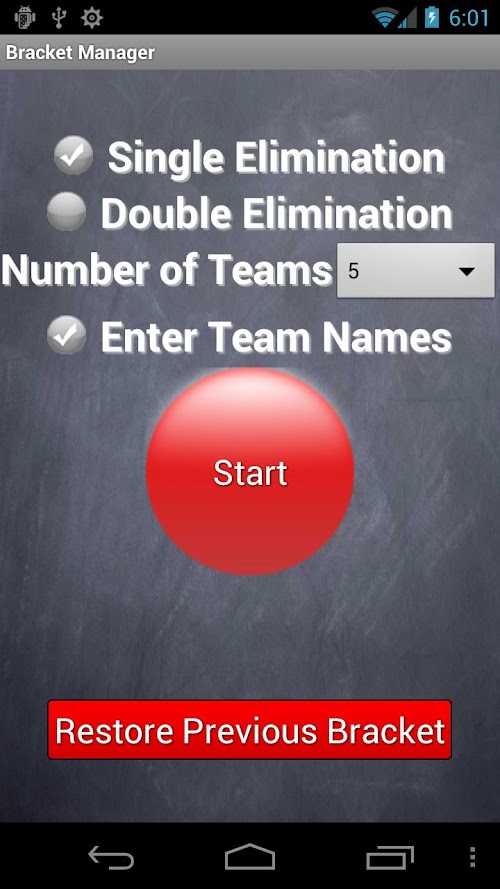 Android application Bracket Manager screenshort
