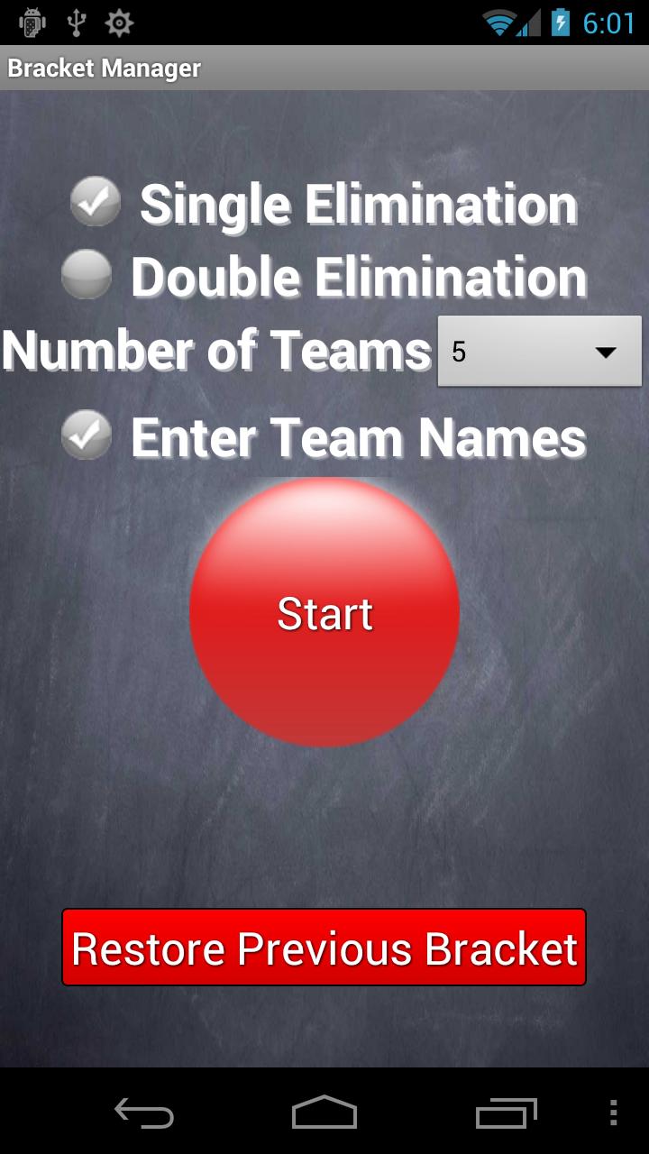 Bracket Manager Screen 1