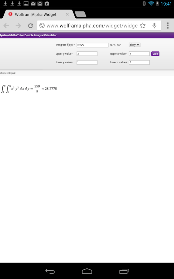 Wolfram|Alpha Widget: Double Integral Calculator