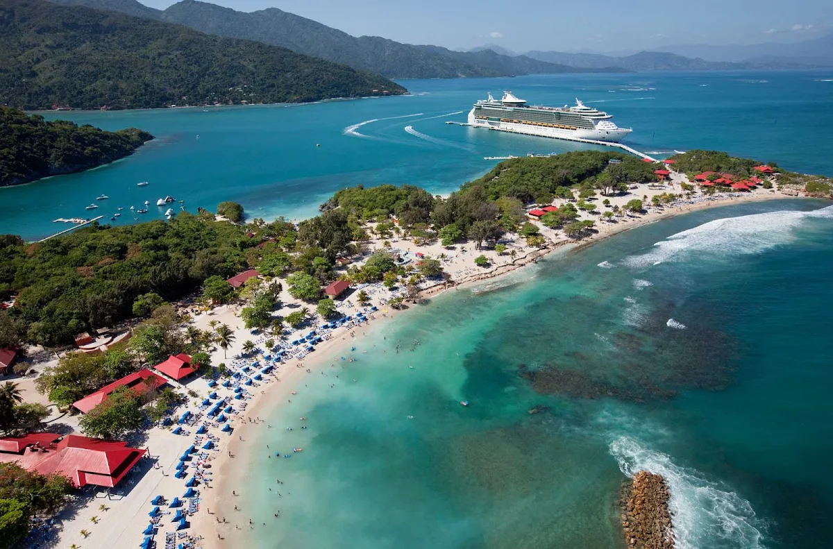 Freedom-of-the-Seas-Labadee-aerial - Freedom of the Seas docks at Royal Caribbean's beautiful private resort in Labadee, Haiti.