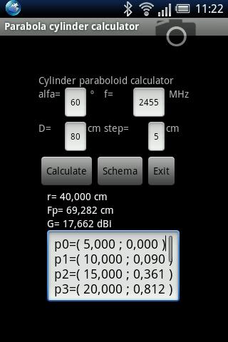 Parabola cylinder calculator