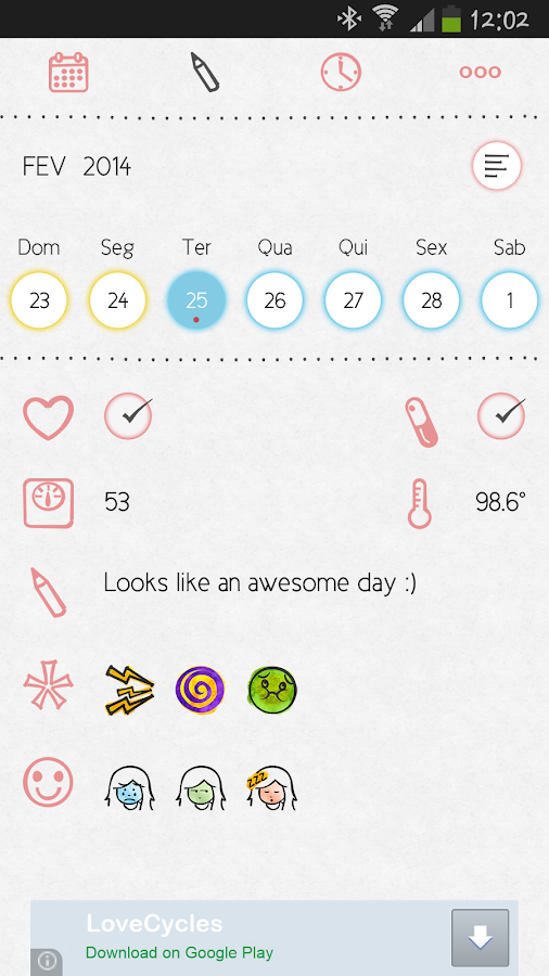 LoveCycles Calendário - screenshot