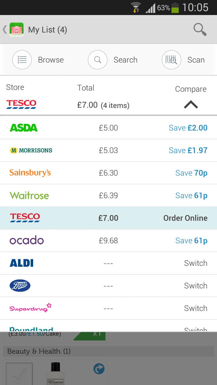 mySupermarket – Shopping List Screen 3
