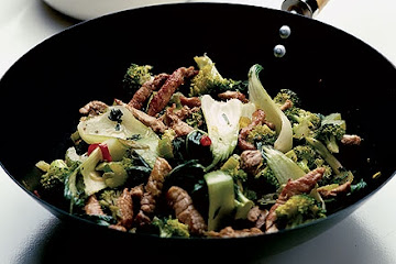 Spiced pork with stir-fried greens