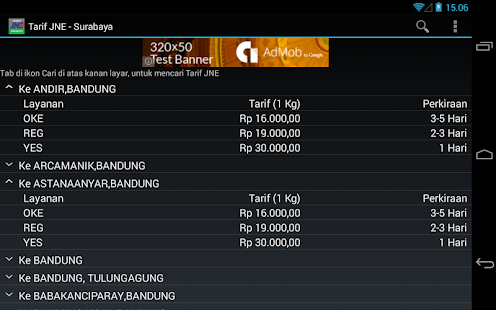 Tarif JNE - Surabaya Screenshots 1