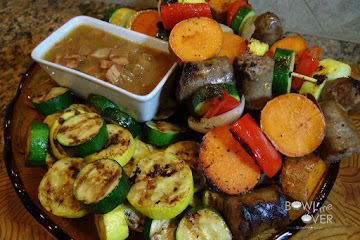 Brat Kabobs with Bacon Onion Dipping Sauce