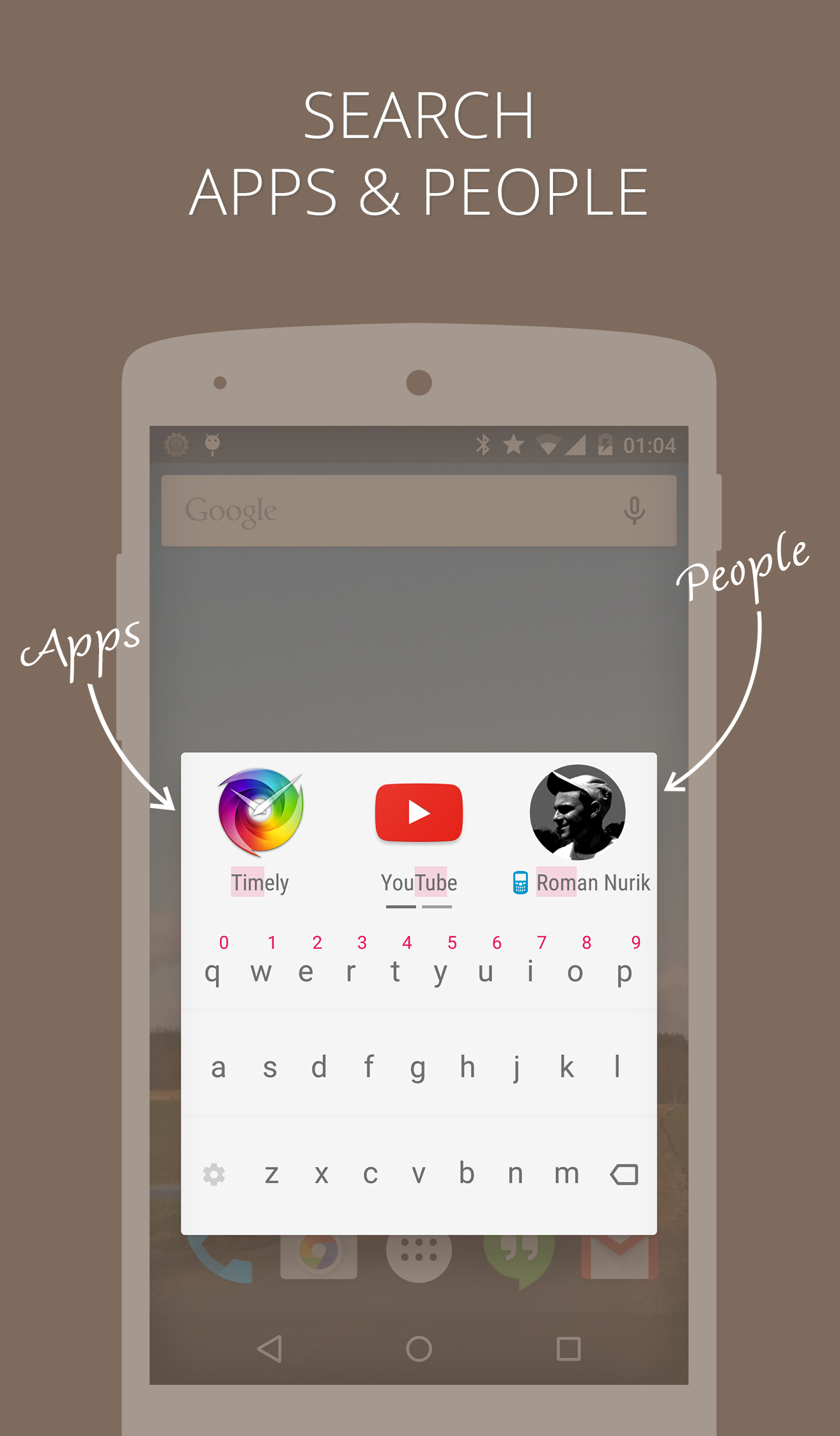 Android application AppDialer Pro, instant app/contact search, T9 screenshort