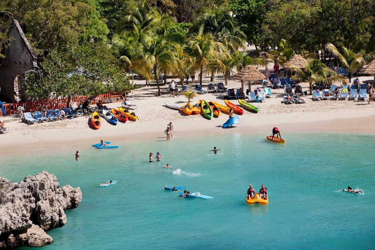 Labadee-beach-scene-Royal-Caribbean - Water sports, swimming, snorkeling, kayaking and parasailing are all part of the action at Labadee, Royal Caribbean's 260-acre private beach resort on the north coast of Haiti.