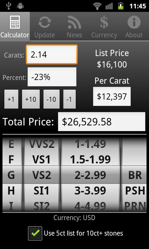 Android application iDiamonds - Rapaport prices screenshort