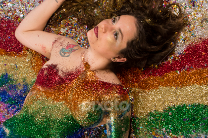 rainbow glitter body art