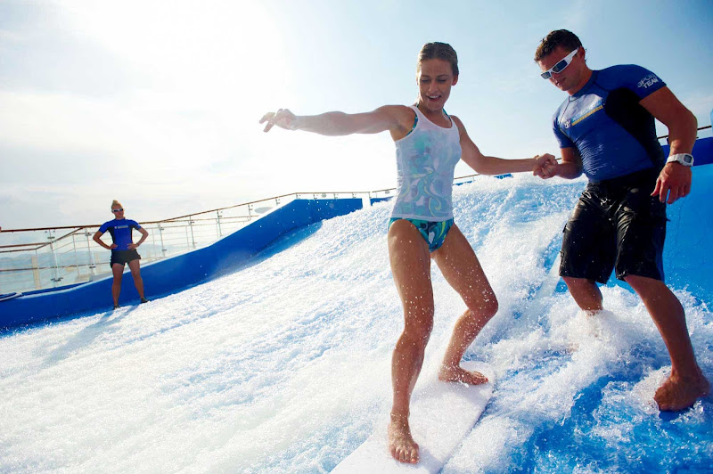 Have you ever wanted to learn to surf? On Oasis of the Seas, step onto the FlowRider surfboard simulator and get tips from a trainer.