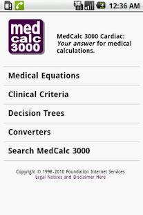 Android application MedCalc 3000 Cardiac screenshot