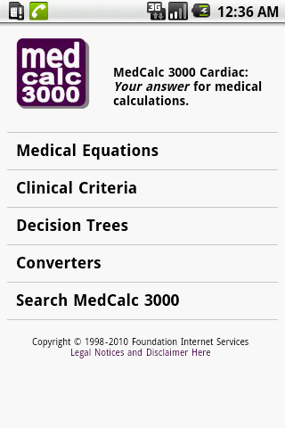 Android application MedCalc 3000 Cardiac screenshort