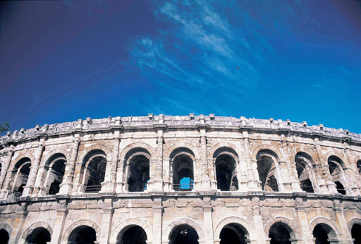 The Roman amphitheater Arena of Nîmes in city of Nîmes, originally built in 70 AD and remodeled in 1863.