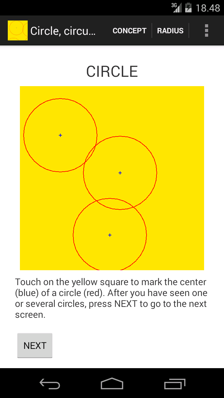CIRCLE, CIRCUMFERENCE AND AREA Screen 3