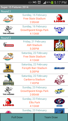 Rugby Super 15 Fixtures 2014